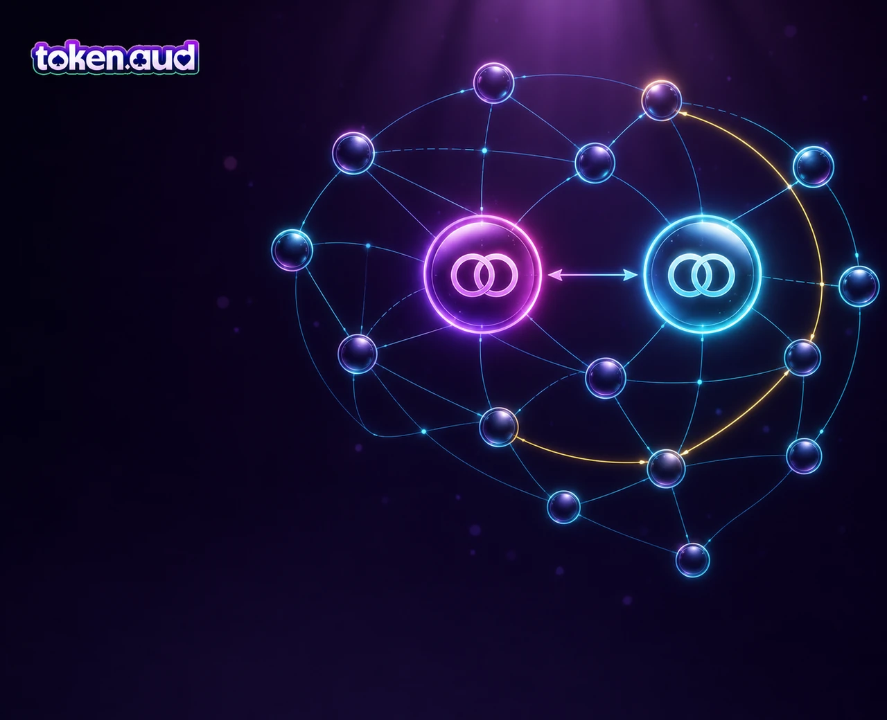 TokenAud partnership network map showing the official TokenAud.org publisher, the SPEEDAU anchor relationship and 15 confirmed partner brand nodes