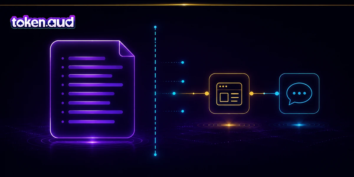 Data-boundary diagram — the TokenAud.org publication panel on one side of a defined boundary line, external support channels and the connected account platform on the other