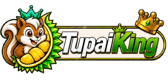 Logo rasmi TupaiKing dengan maskot tupai, durian dan mahkota